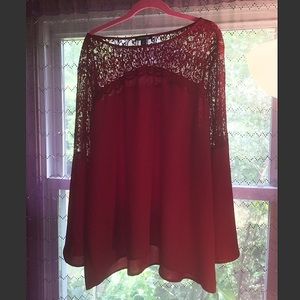 🌹Red sheer lacey top